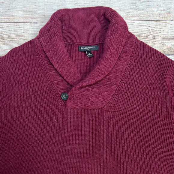 Banana Republic Men's Wine Burgundy Shawl Collar Pullover Sweater Size Large - Picture 12 of 13